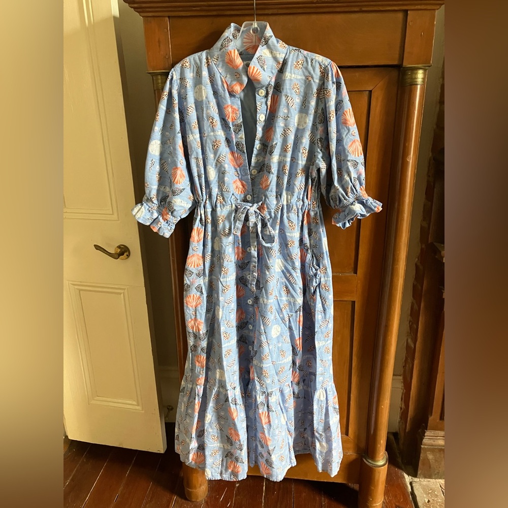 Holly Shae periwinkle/coral seashell print Catherine maxi dress